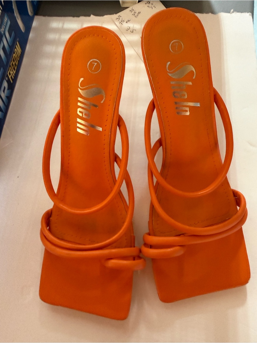Stellah Vibrant Orange Multi-Strap Square-Toe Heels